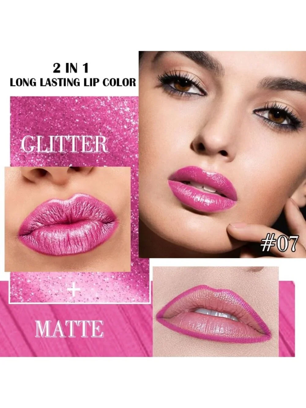 Womens 07# Hot Pink-Metallic Glitter Liquid Lipstick lippies Lip Gloss